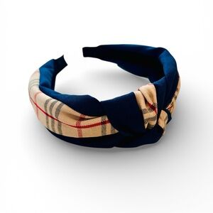Nova Check Plaid and Navy Knotted Headband